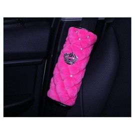 Siyibb Soft Plush Car Handbrake Cover Crystal Crown Auto Interior Accessories - Pink