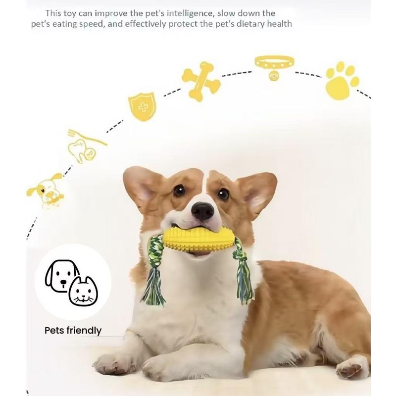 Dog Toy Corn with Rope, Interactive Dental Chew Toy for