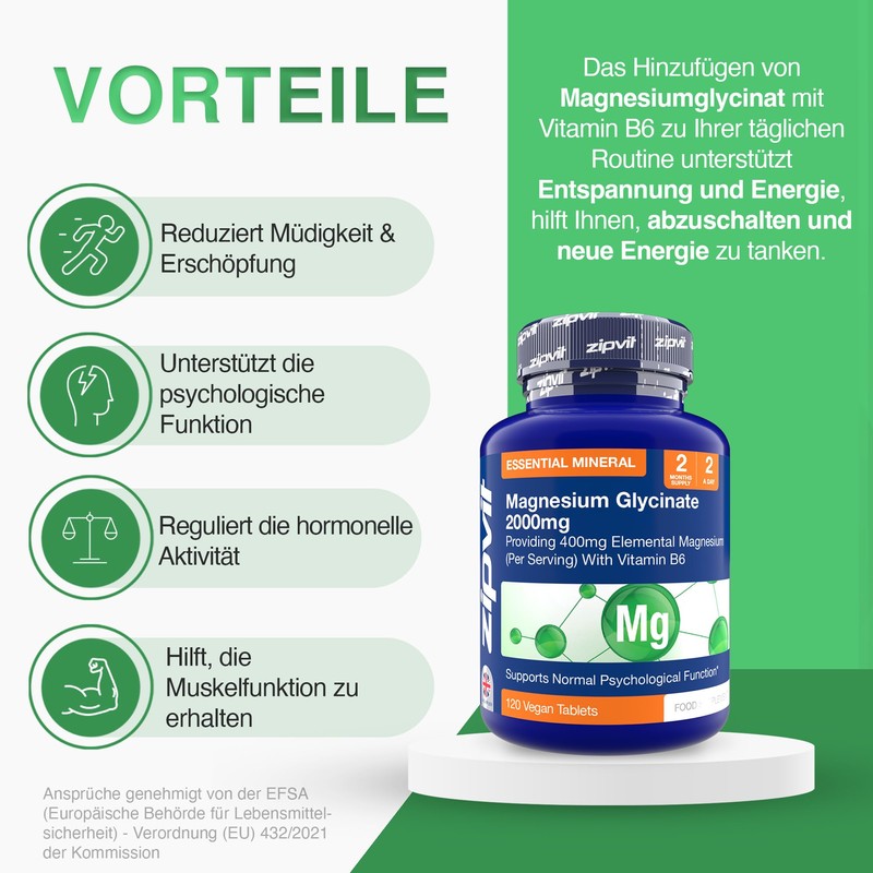 Magnesium Glycinate 2000 mg (as Bisglycinate) Plus Vitamin B6 with