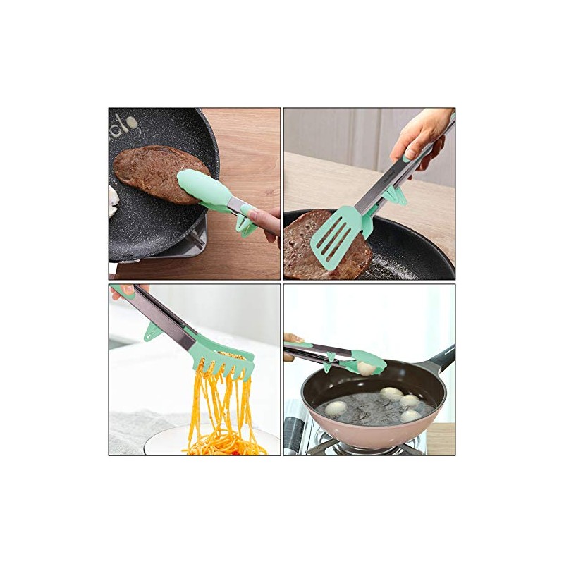 4-in-1 Stainless Steel Kitchen Tongs Set with Silicone Tips