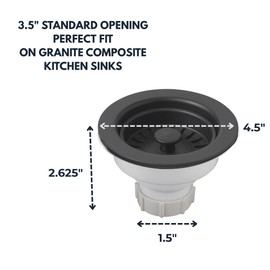 Nantucket Sinks 3-1/2 Basket Strainer Kitchen Drain Assembly Kit for Granite Composite Sinks, Matte Black, Made in Italy 3.5KD-GCMB