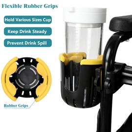 Wheelchair Walker Cup Holder, Drink Holder with Mug Handle Slots for Mobility Aid Knee Scooter, Rollator, Stroller, Adjustable Clamp for Bottles Mugs Tumblers Tool-Free Install for Seniors Rehab