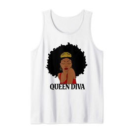 Black Queen Lady Curly Natural Afro African American Ladies Tank Top