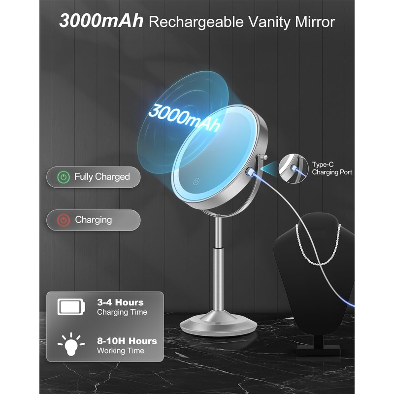 vpu Makeup Mirror with Lights, 1X/30X Lighted Magnifying Mirror Height