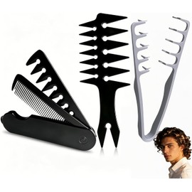Peine de Textura 3 Piezas, Set de Peines, Peine Texturizador Profesional, Peine Plegable 2 en 1, Unisexo, Apto para Todo Tipo de Cabello,Crea un Peinado con Textura Esponjosa