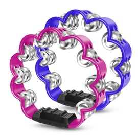 Flexzion Flower Tambourine - 8 Inch Handheld Percussion Instrument w/Metal Jingles & Ergonomic Grip - Small Tambourines for Adults, Kids, Church, Parties, & Musical Events (2 Pack - Blue & Pink)