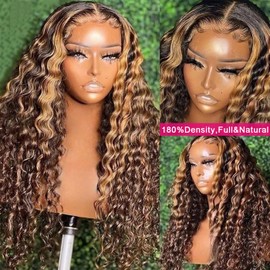 30inch Ombre Highlight Lace Front Wig Human Hair 4/27 Highlighted Curly Lace Front Wigs Human Hair 13x6 Deep Wave Wigs Human Hair for Women 180% Density Glueless Wigs Human Hair Pre Plucked