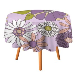 SHElifestyle Vintage 60s 70s Floral Round Tablecloth, Retro Boho Colorful Hippie Groovy Flower Farmhouse Country Gardern Waterproof Wipeable Table Cover for Picnic Holiday Party Kitchen Dining 36"