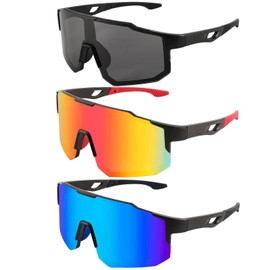 MCTNCT Pack of 3 Quick Glasses, Men's Women's Sports Glasses, Sports Sunglasses, Cycling Glasses, Windproof Cycling Glasses for Men, Women, for Cycling, Running, Fishing, Outdoor Sports, UV400