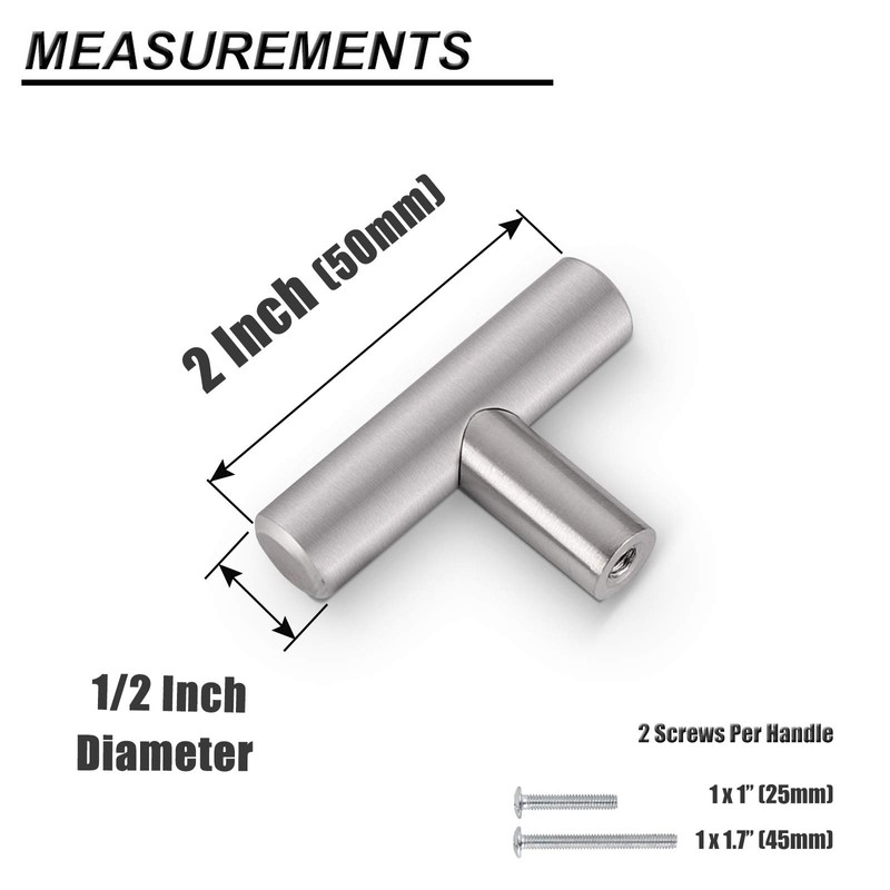 Probrico (30 Pack Cabinet Knobs 2" Overall Length Solid Stainless