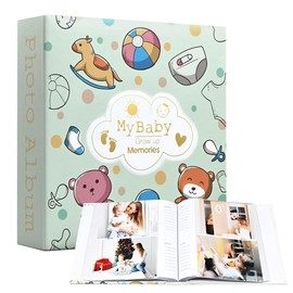 PALAY® Álbum de Fotos para Bebé de Lino con 200 Bolsillos 10x15 cm, Libro de Recuerdos para Recién Nacido con Área de Notas, Regalo para Baby Shower y Registro de Nacimiento para Niños y Niñas