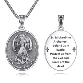 St. Michael Necklace 925 Sterling Silver Saint Michael Pendant Archangel Protection Medal, Hypoallergenic Religious Jewelry Gift for Men & Women