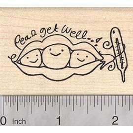Peas Get Well Rubber Stamp, Pea pod with Thermometer