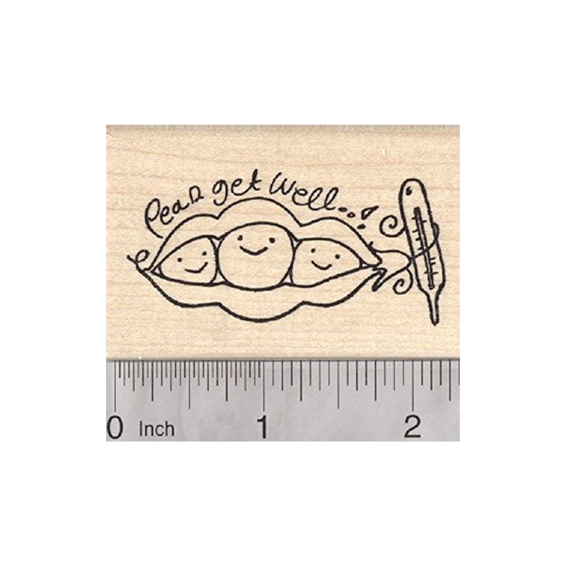 Peas Get Well Rubber Stamp, Pea pod with Thermometer