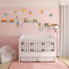 DaraBaby Vinil Decorativo Infantil Pista Autos Camiones Aviones Sala