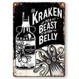 KRAKEN BLACK SPICED RUM "PUT A BEAST IN YOUR BELLY" 8"X12" TIN SIGN DISTRESSED