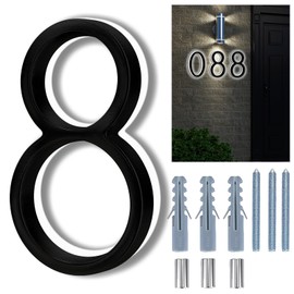 Backlit LED Home Address Numbers, 8 Inch House Numbers, Stainless Steel Hand-Polished Waterproof for House Address Signs, Lighted House Numbers for Outside Modern, Low-Voltage, Yard, Shop (8, Black)