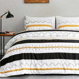Lekesky 3-Piece Bed Linen Set, Microfibre Duvet Cover Set (200 x 200 cm) + 2 Pillowcases (80 x 80 cm), Polka Dots, Stripes, White