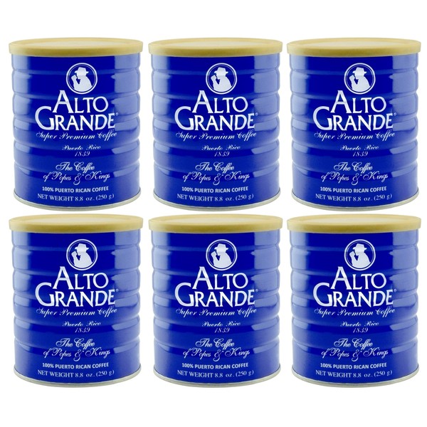 Alto Grande Super Premium Coffee Ground, Single Origin, Puerto Rico, 8.8 Ounce Canister (Pack of 6)