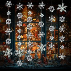 48Pcs Snowflake Decoration White Christmas Decorations,Christmas Ceiling Snowflake Decorations,Christmas Wreath Making Supplies,Winter Wonderland Christmas Hanging Nowflakes Decorations (6 8 11 15Cm)