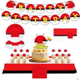 Biuebinc 57 Pieces Party Tableware Children's Birthday Set, Party Birthday Decoration, Napkins, Birthday Plates, Tablecloth, Children's Birthday Decoration Party Accessories