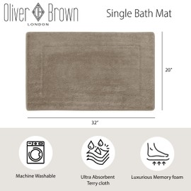 Oliver Brown - Terry Bath Mat, Memory Foam Bath Rug, Non-Slip, 100% Polyester, Premium Bathroom Décor, Machine Washable, Measures 20 in. x 32 in., Linen