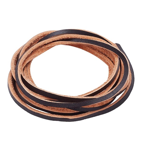 PH PandaHall 1 Roll, Approx. 6.6 ft (2 m), Wrap Cord, Leather Cord, Width 0.1 inch (3 mm), String, Flat Cord, Leather Strap, Material, Leather Rope, Belt, Bag, Neckless, Bracelets, Smartphone,