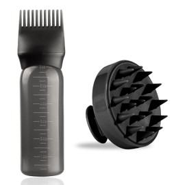 Root Comb Applicator Bottle and Scalp Massager Shampoo Brush Hair Coloring Dye for Home Salon Comb Applicators (Black)