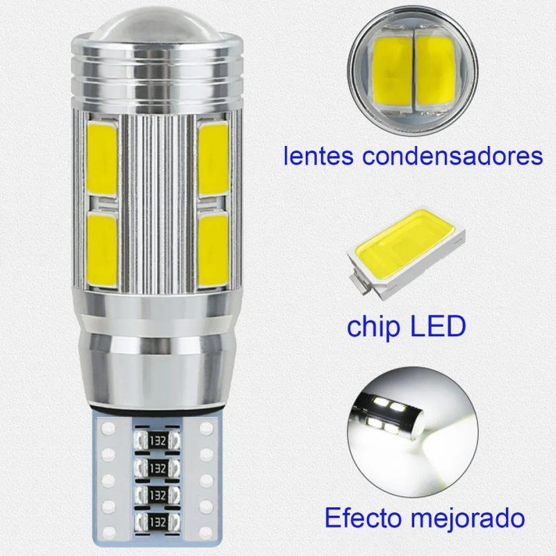 Par Faros Led T10 Lupa Canbus Pellizco Sin Señal Error