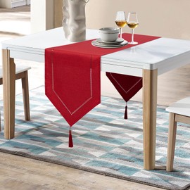 LLCUTESHOP Table Runner, Red, 32 x 270 cm, Modern, Innovative Design, Plain Linen Table Runner, Washable, High-Quality Table Runner, Wheat Ear Design for Dining Room, Party, Holiday Decoration