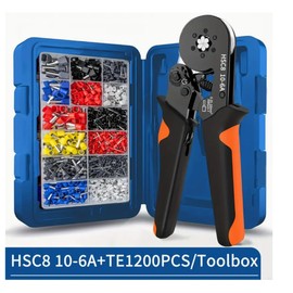 Espectronix HSC8 10-6A Crimping Tool Set, Carbon Steel Handle Set with Terminals, 1200 Pieces, Hex Crimping, Cold Pressed Cable Connectors