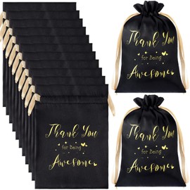 Sweetude 24 Pcs 5 x 7 Inch Black Satin Gift Bags Thank You for Being Awesome Drawstring Jewelry Pouches Small Candy Drawstring Favor Bag in Bulk for Thanksgiving