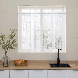 SEEKRIGHT White Lace Cafe Curtains 36 Inch Length Rod Pocket Privacy Sheer Short Kitchen Curtains 2 Panels Set Light Filtering Bathroom Small Window Curtains for RV Basement Laundry Camper, 26x36