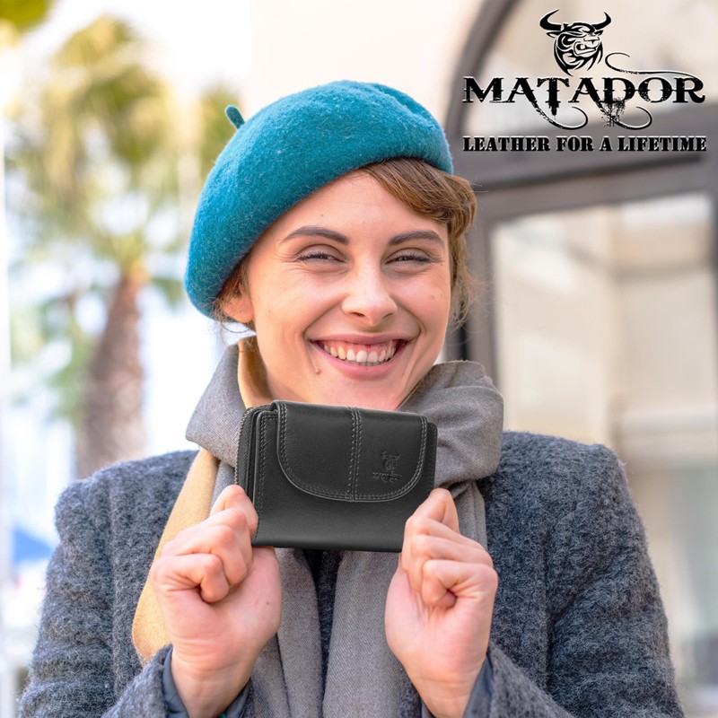 MATADOR Genuine Leather Women's Wallet RFID Protection Wallet Compact Leather,