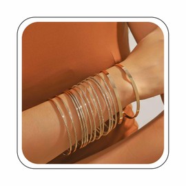 Yienate 14Pcs Boho Indian Bangle Bracelets Set Funky Indian Bollywood Multiple Bangles Punk Wide Chunky Layered Stacking Textured Bracelets Ethnic Wedding Outfit Bracelets Jewelry for Women