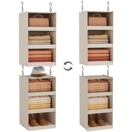 FLYBOX Closet Organizer and Storage, Collapsible Hanging Closet Organizer, 3 Shelf Sturdy Baby Closet Organizer & Ideal for RV,Camper Bed Side Closets Khaki, 29 ¾" H X 12" W X 12" D, 2-Pack