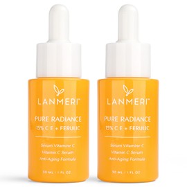 Suero facial con vitamina C, paquete de 2 Suero facial CE Ferulic con 15 de ácido L ascórbico puro, ácido ferúlico, vitamina E y ácido hialurónico,...