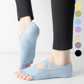 Iseon Strap Half-Toe Yoga Pilates Socks Non-Slip Workout Toe Socks Leggings Black/FREE