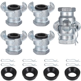 NPT Iron Air Hose Fittings, 4 Sets 3/4 Inch Female End Chicago Fitting, Universal Hose Coupling, Air Hose Fitting Set with Safety Clips & Spare Rubber Gaskets, Carbon Steel Leakproof Air Hose Coupler