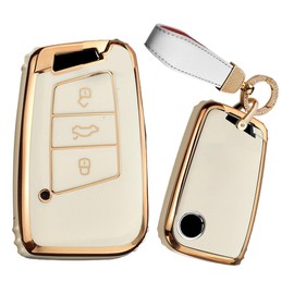 TECART Smart Remote Car Key Cover Key Case Protector Key Fob Holder Cover fit for vw Volkswagen Passat CC Arteon Passat Jetta Magotan Teramont Skoda SUPERB Kodiaq 3 Buttons TPU Key Fob Cover White