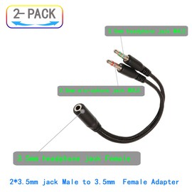 ZJKJHJY 3.5mm Audio Y Splitter Cable, Headphone and Microphone Adapter, 200mm Braided Cable, 2-Pack, Black