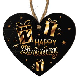 "Happy Birthday" Elegant Wooden Plaque - Luxurious Black and Gold Theme, Perfect for Home or Office Decoration, Ideal Keepsake Gift - Size 10cm x 9cm