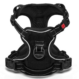 BaoCheng Anti-Pull Dog Harness, Small/Medium/Large Dogs, Breathable Mesh, Easy to Load and Unload, 3 Buckles, Safety, Relieves Cough, Reflective (Black, XS)