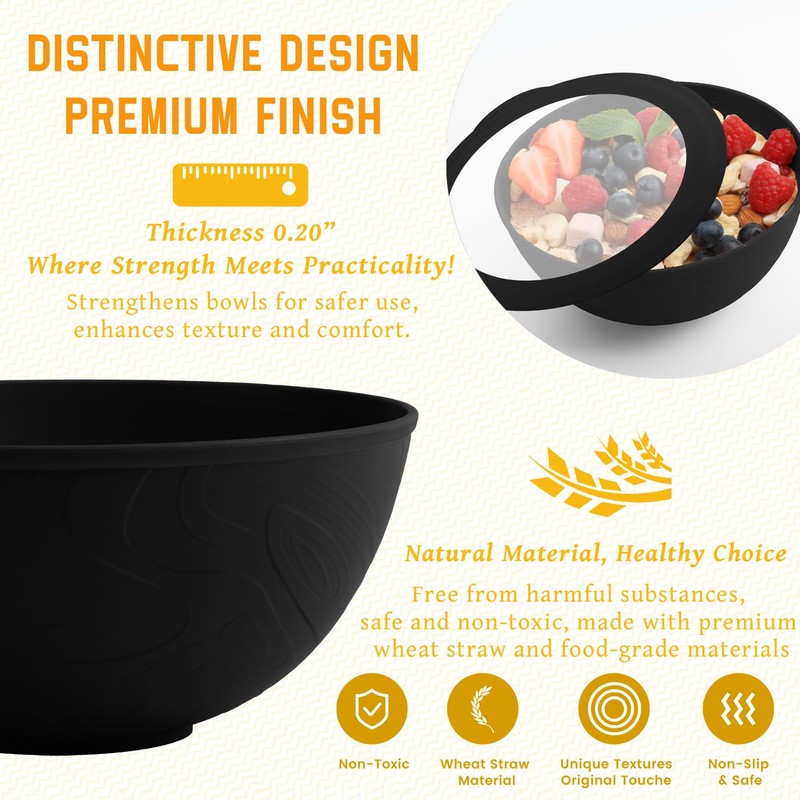 Homienly Wheat Straw Bowls with Lids, Unbreakable 40 OZ Salad