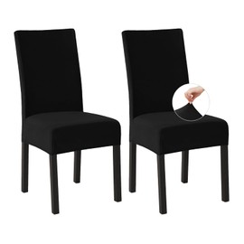 Easy-Going Stretch Chair Covers, Set of 2, Fleece Chair Covers for Dining Room Chairs, Swing Chairs, Kitchen Chairs, Modern Chair Covers, Seat Covers, Removable Washable Chair Covers, Black