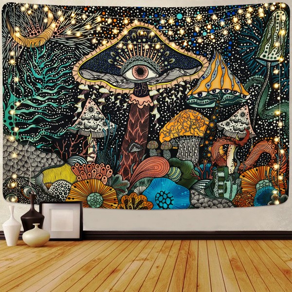Yrendenge Mushroom Tapestry Eyes Wall Towel Sea Creatures Wall Hanging Boho Tapestry Aesthetic Ocean Psychedelic Decorative Tapestries for Bedroom 150 x 130 cm