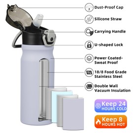 BJPKPK Water Bottle with Straw 18oz Insulated Water Bottles Reusable Stainless Steel Metal Thermal Flask with Leak Proof Lockable Lid and Carry Handle,Iceberg
