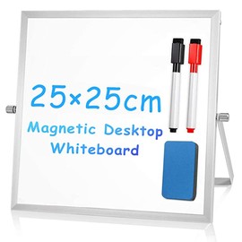Compact Magnetic Whiteboard with Dual-Sided Easel - 25x25cm - Perfect for Office and Home Use, Includes 2 Erasable Pens & Eraser