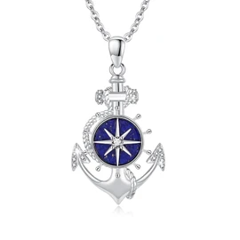 Anchor Necklace for Women 925 Sterling Silver Lapis Lazuli Necklace Compass Anchor Pendant Necklace With Lapis Lazuli Anchor Jewelry for Mom Wife Girlfriend
