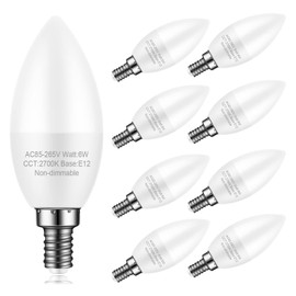 8-Pack E12 Ceiling Fan Light Bulbs, 60W Equivalent, Warm White 2700K, Small Base LED Candelabra Bulb for Chandelier, Type B LED Bulbs, 120V, Not Dimmable